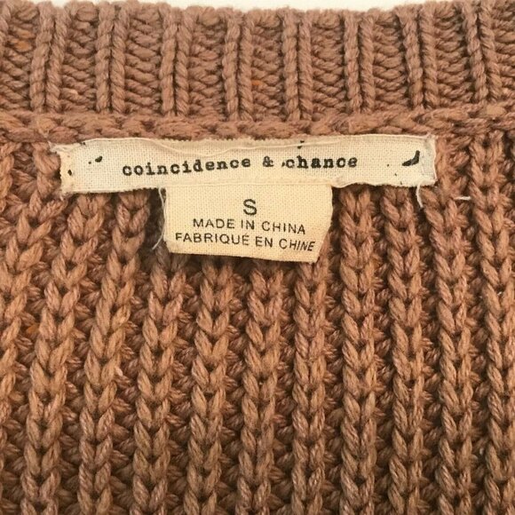 Anthropologie Coincidence Chance Chunky Cable Knit Sweater S Elbow Patch Brown - Picture 4 of 10